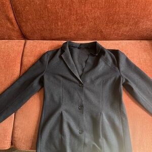 Dark grey wool flannel button front blazer jacket